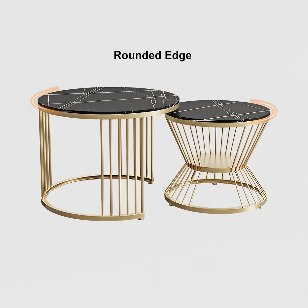 HMR Modern Nesting Coffee Table Set with Sintered Stone Top (Set of 2) - Black