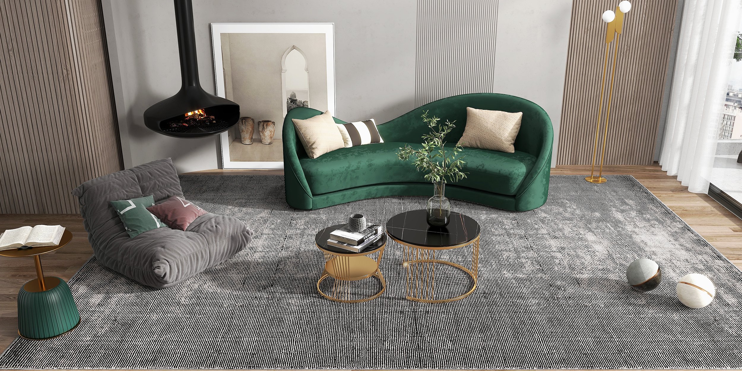 HMR Modern Nesting Coffee Table Set with Sintered Stone Top (Set of 2) - Black