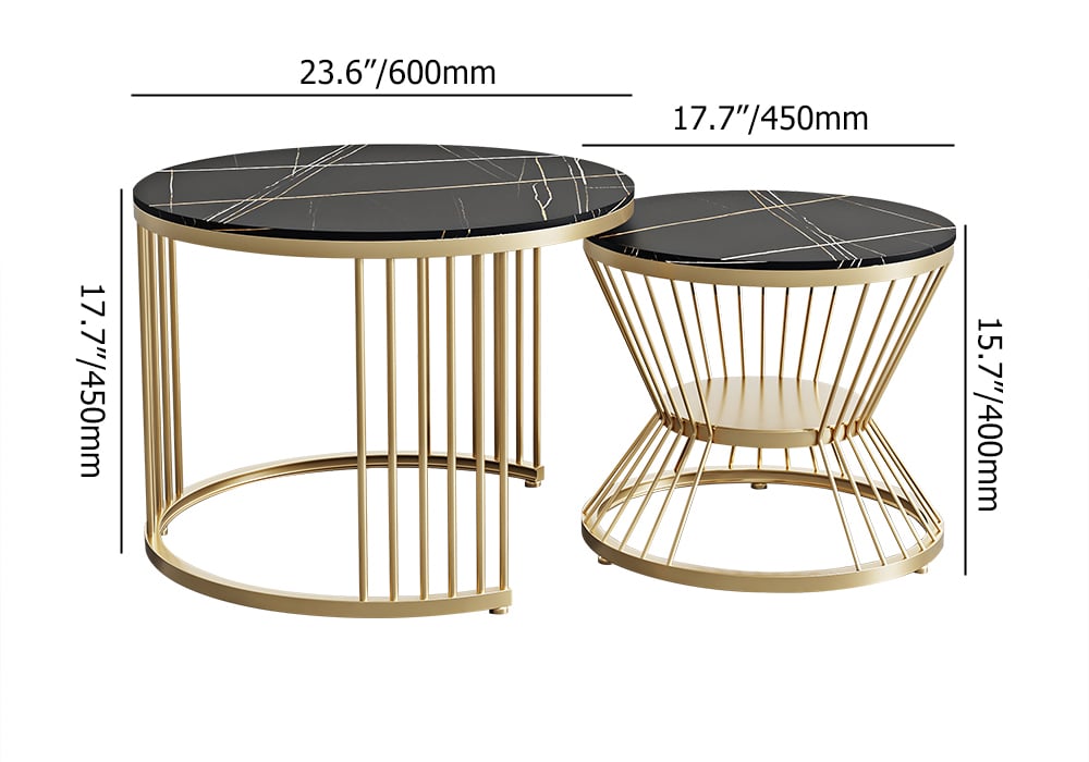 HMR Modern Nesting Coffee Table Set with Sintered Stone Top (Set of 2) - Black