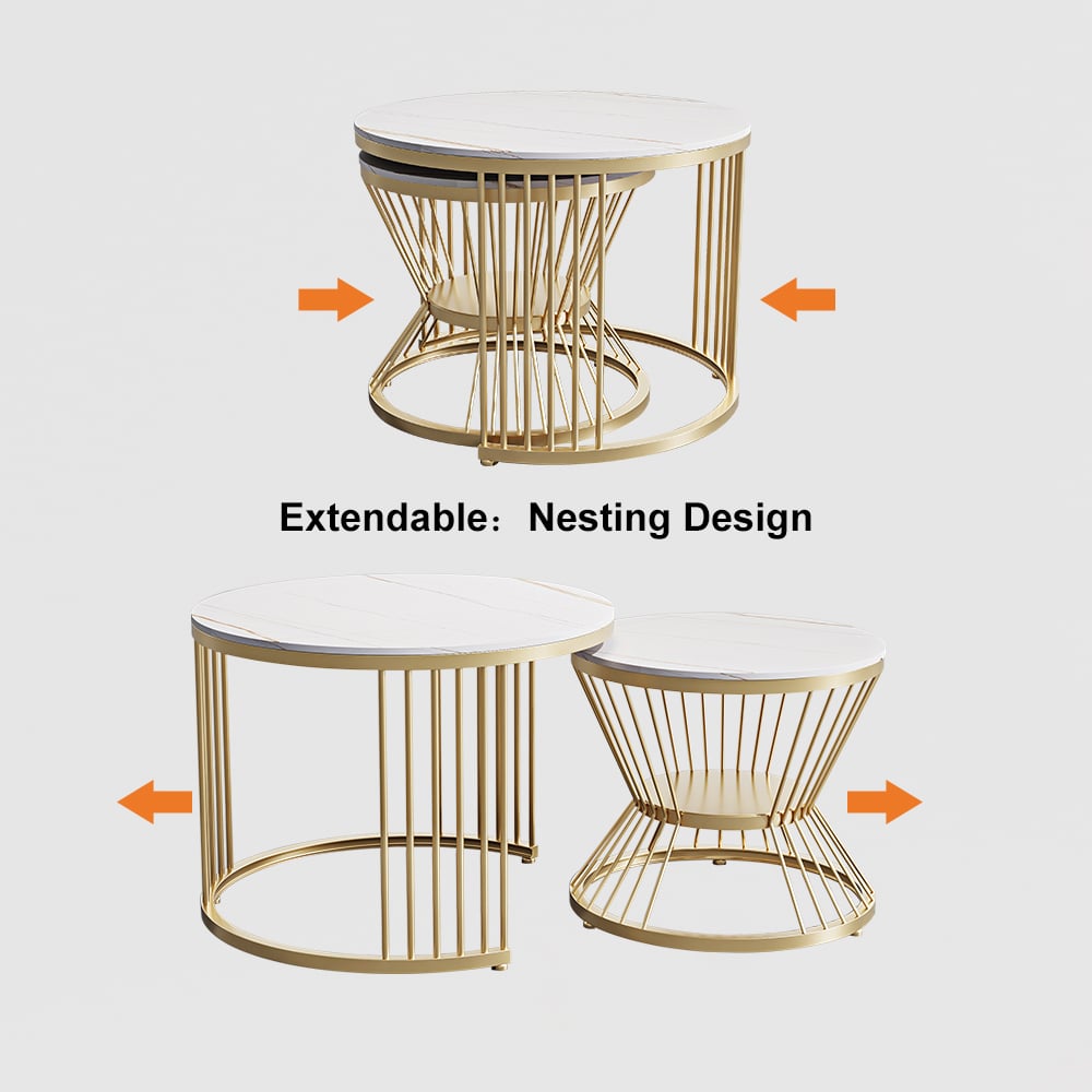 HMR Modern Nesting Coffee Table Set with Sintered Stone Top (Set of 2) - White