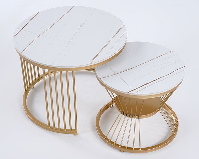 HMR Modern Nesting Coffee Table Set with Sintered Stone Top (Set of 2) - White