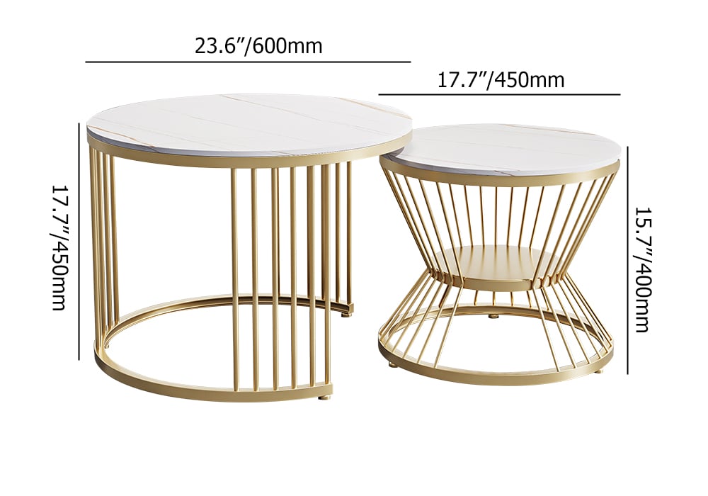 HMR Modern Nesting Coffee Table Set with Sintered Stone Top (Set of 2) - White