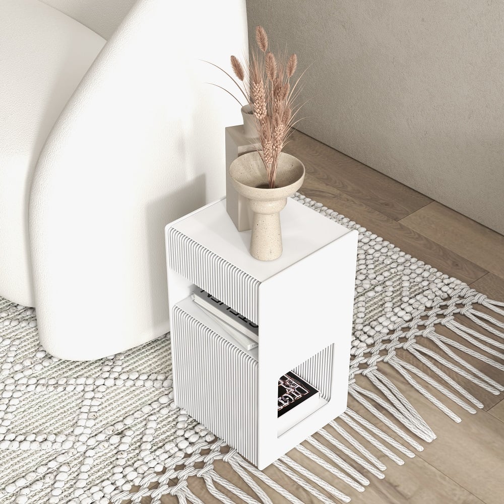 HMR - Foldable End Table with Storage Side Table in White