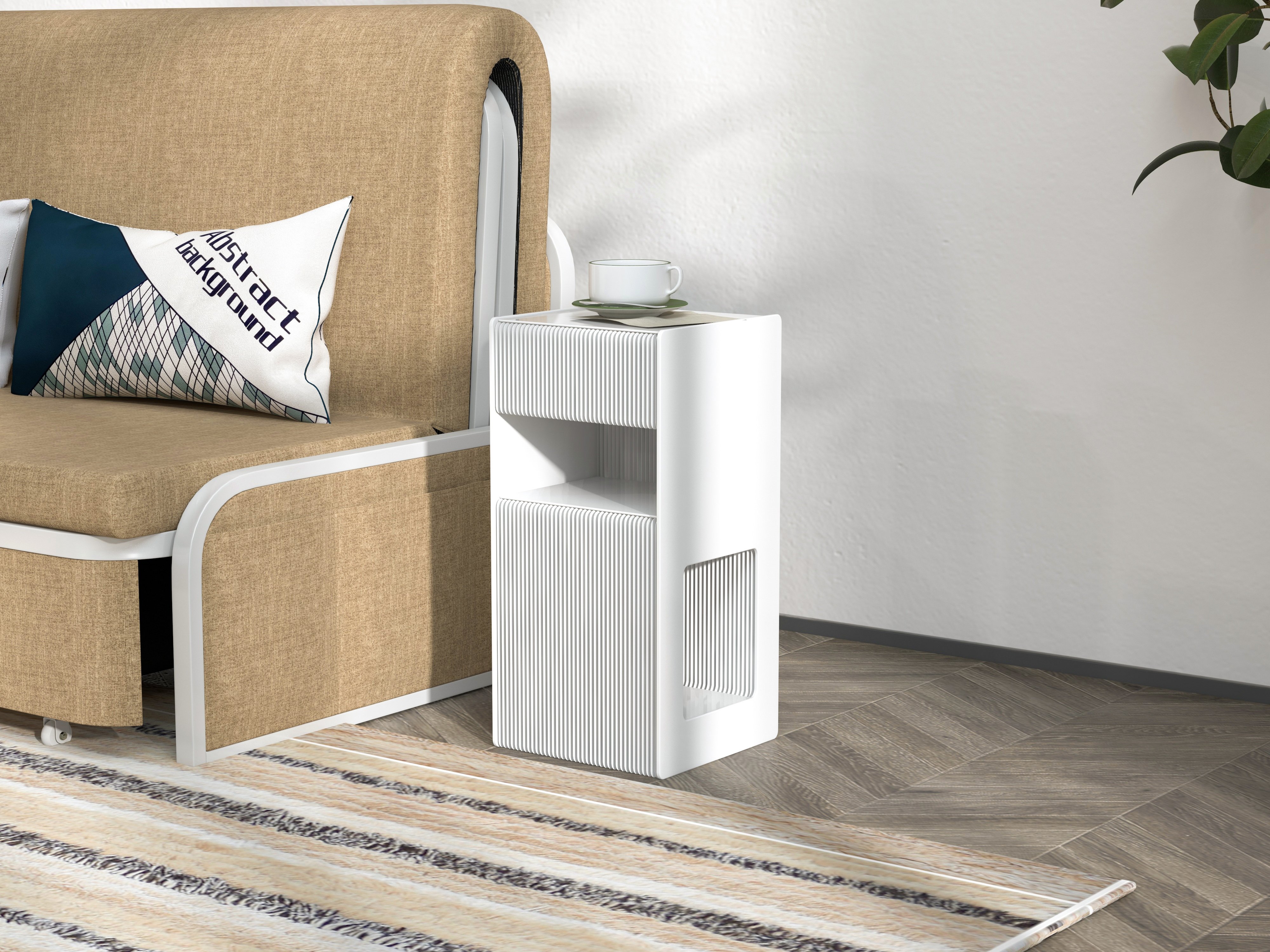 HMR - Foldable End Table with Storage Side Table in White