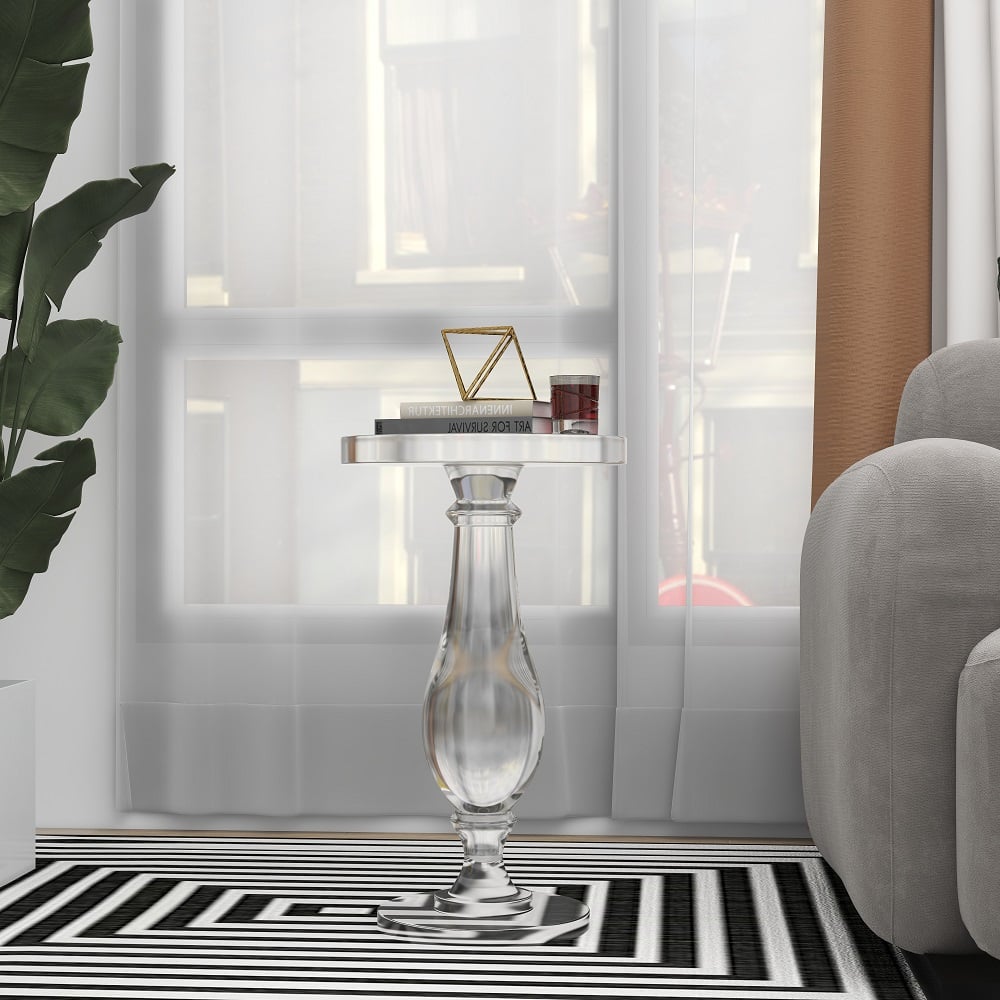 HMR - 14" Modern Acrylic Round End Table with Pedestal in Clear