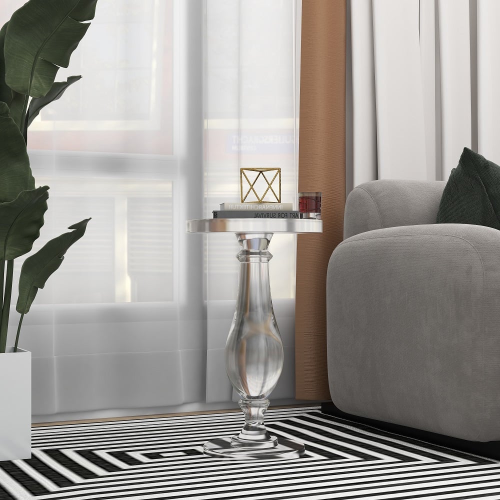 HMR - 14" Modern Acrylic Round End Table with Pedestal in Clear