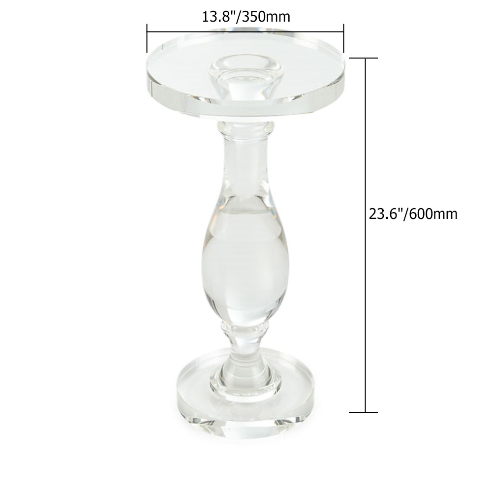 HMR - 14" Modern Acrylic Round End Table with Pedestal in Clear