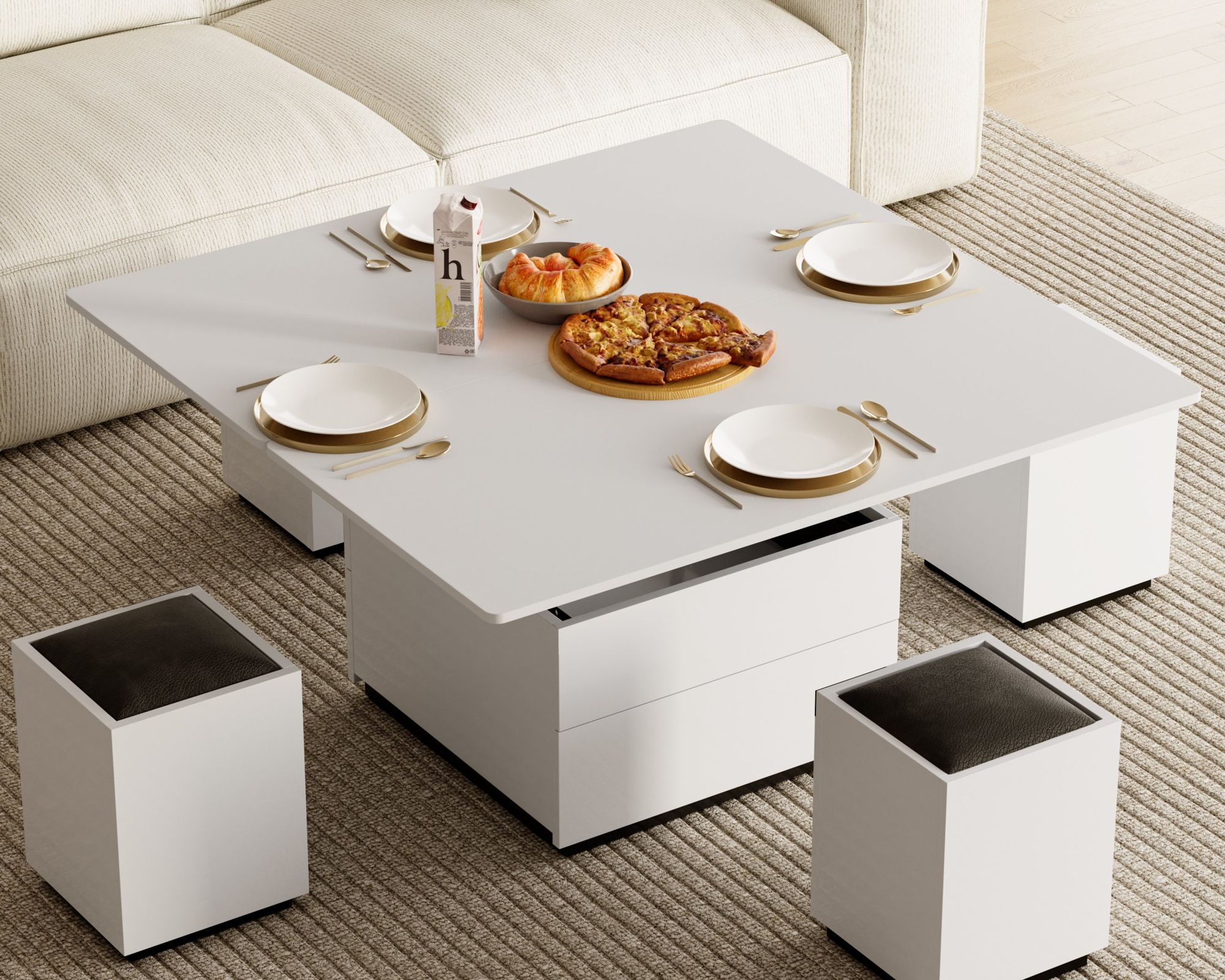 HMR - Modern Lift Top Coffee Table with Drawers & Storage