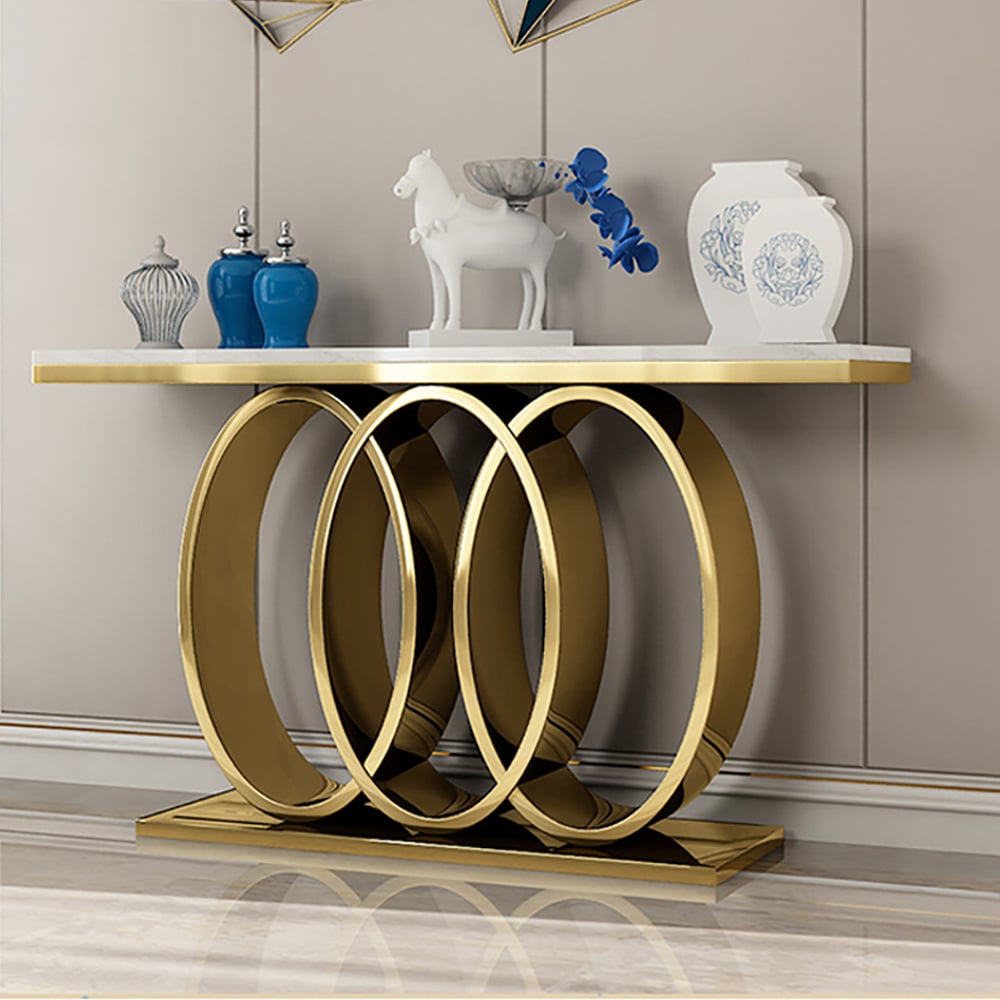 HMR - 47.2" Narrow Console Table with Faux Marble Top in White