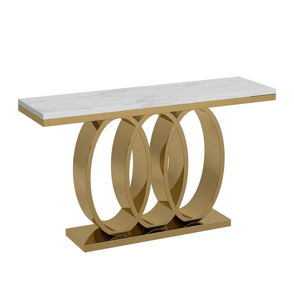 HMR - 47.2" Narrow Console Table with Faux Marble Top in White