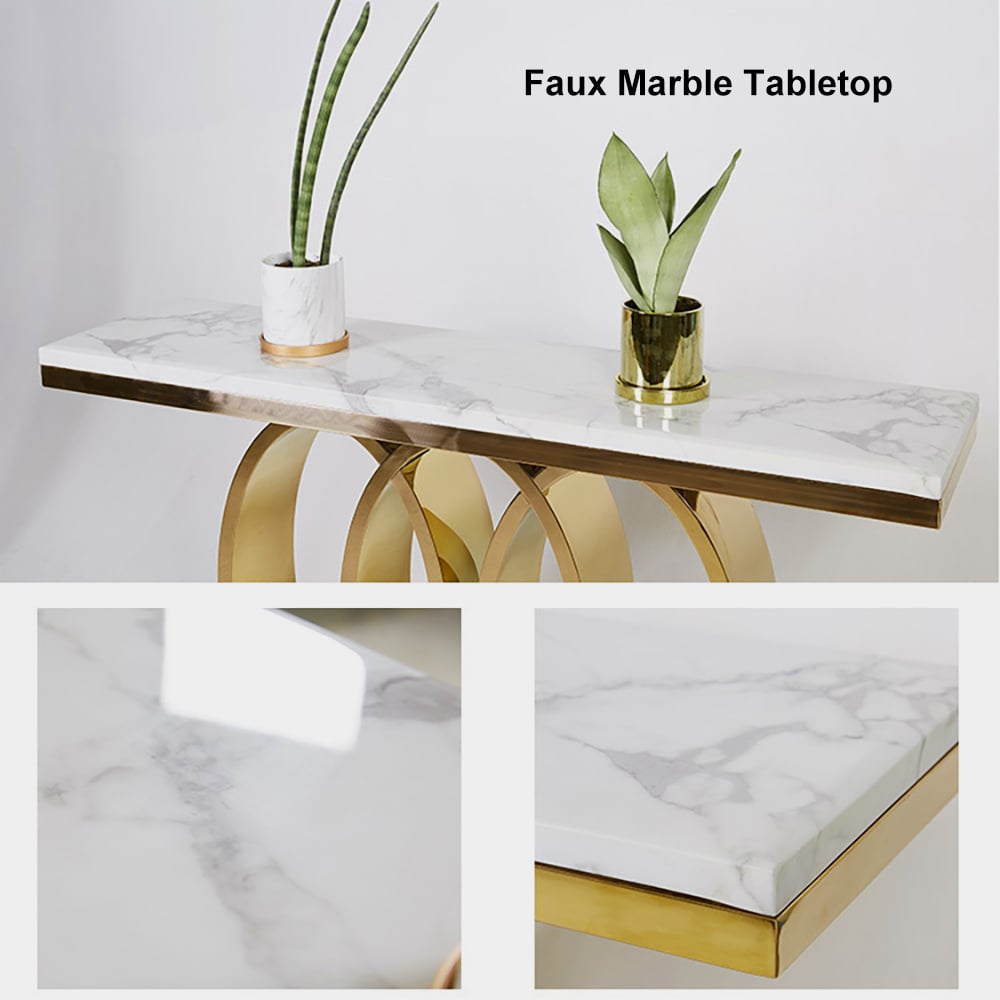 HMR - 47.2" Narrow Console Table with Faux Marble Top in White