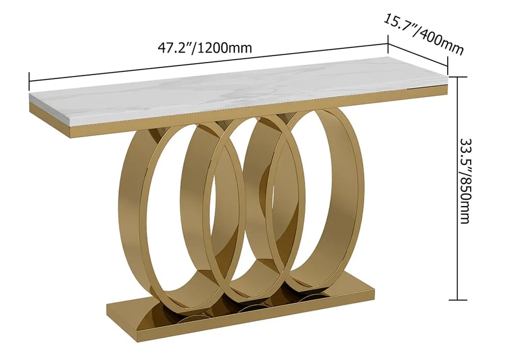 HMR - 47.2" Narrow Console Table with Faux Marble Top in White