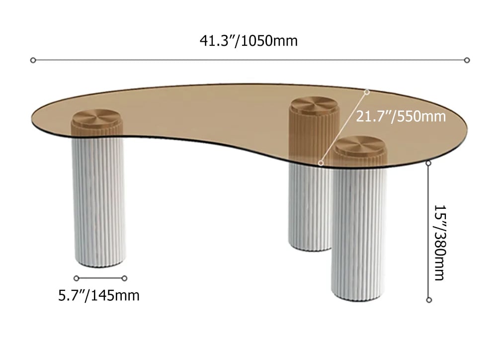 HMR Modern Coffee Table with Tempered Glass & 3 Legs - White