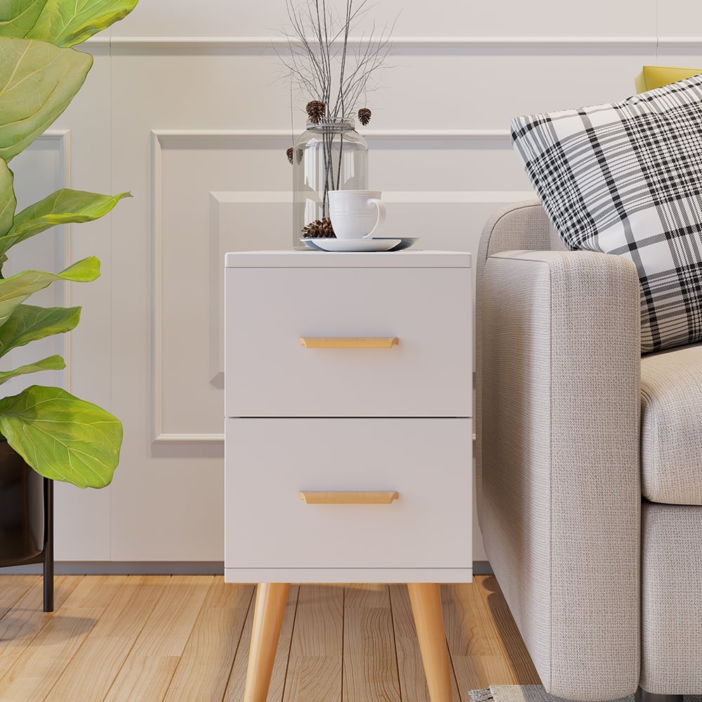 HMR Modern Rectangle End Table with Drawers - White
