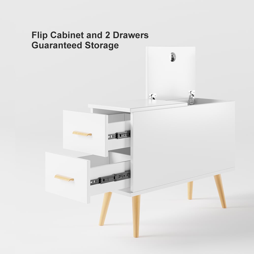 HMR Modern Rectangle End Table with Drawers - White