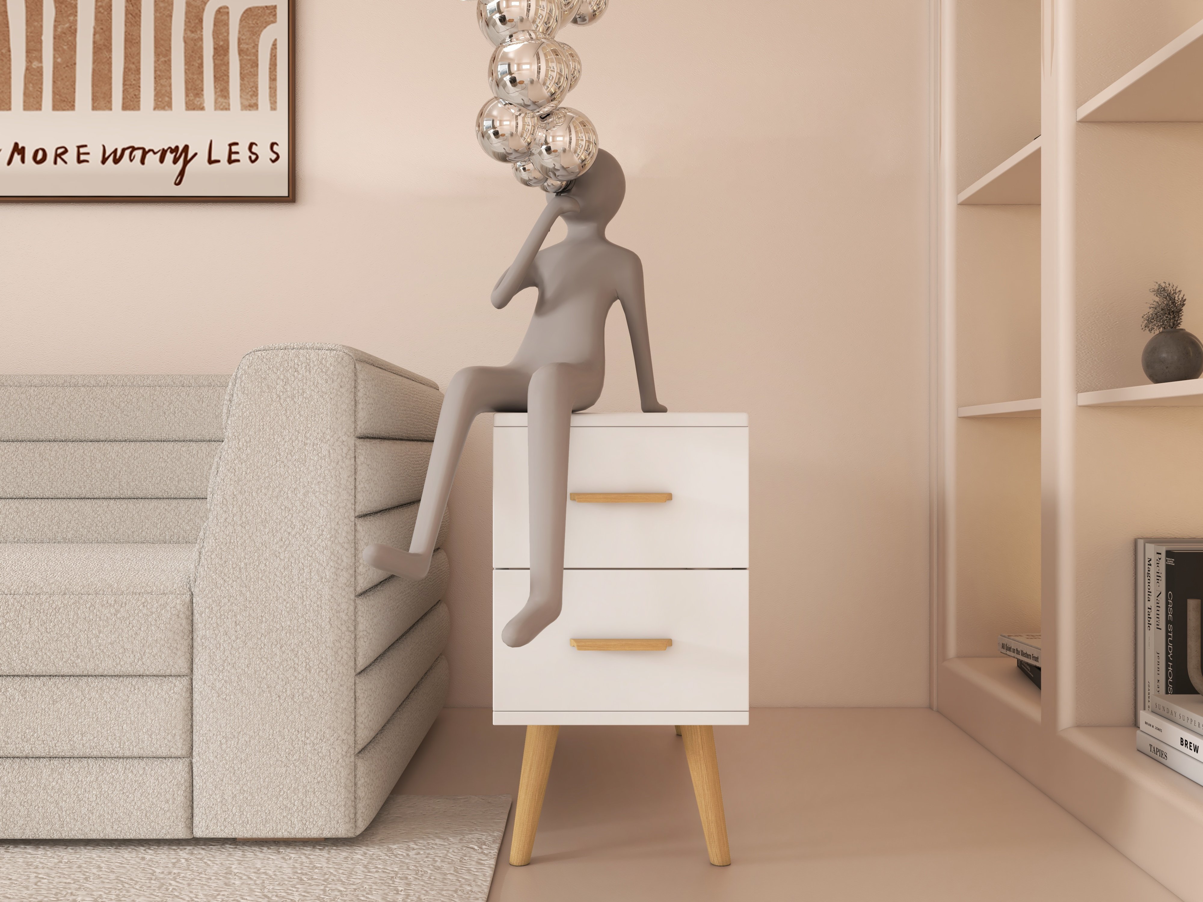 HMR Modern Rectangle End Table with Drawers - White