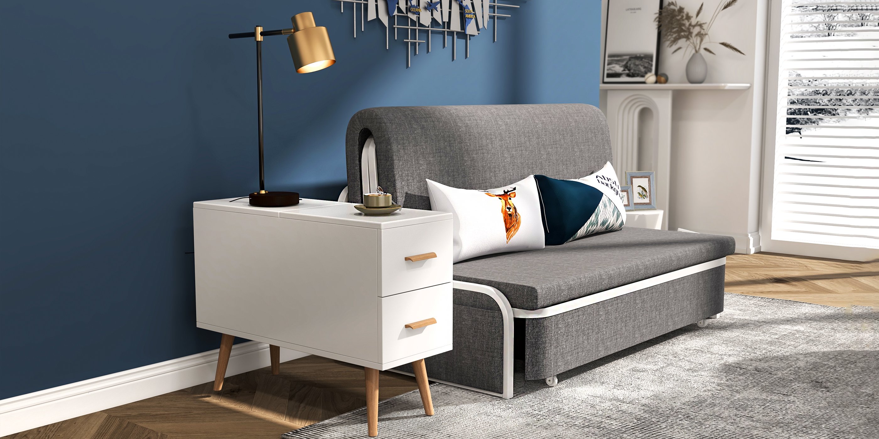 HMR Modern Rectangle End Table with Drawers - White