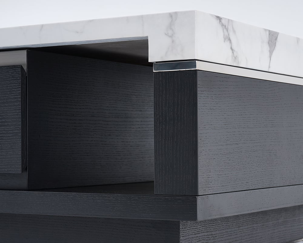 HMR - Marble Coffee Table with Storage and Drawers in Black and White