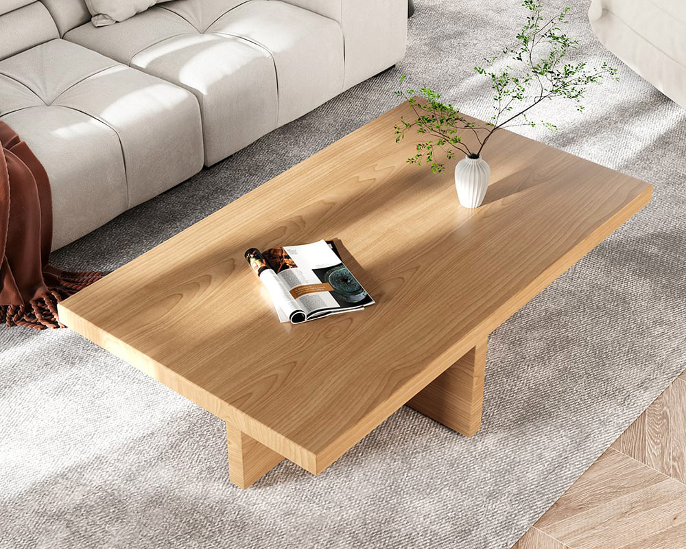 HMR - Modern Rectangular Coffee Table in Natural Rustic