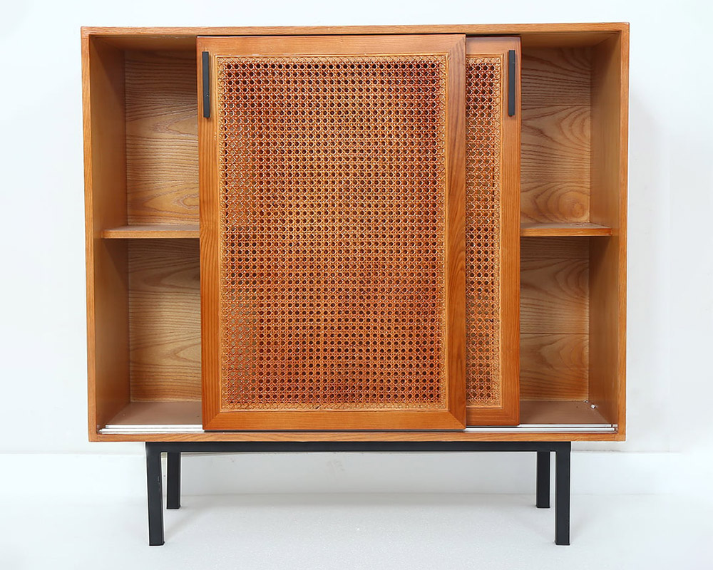HMR - Modern Sideboard Storage Cabinet with Sliding Doors and 1 Shelves in Natural