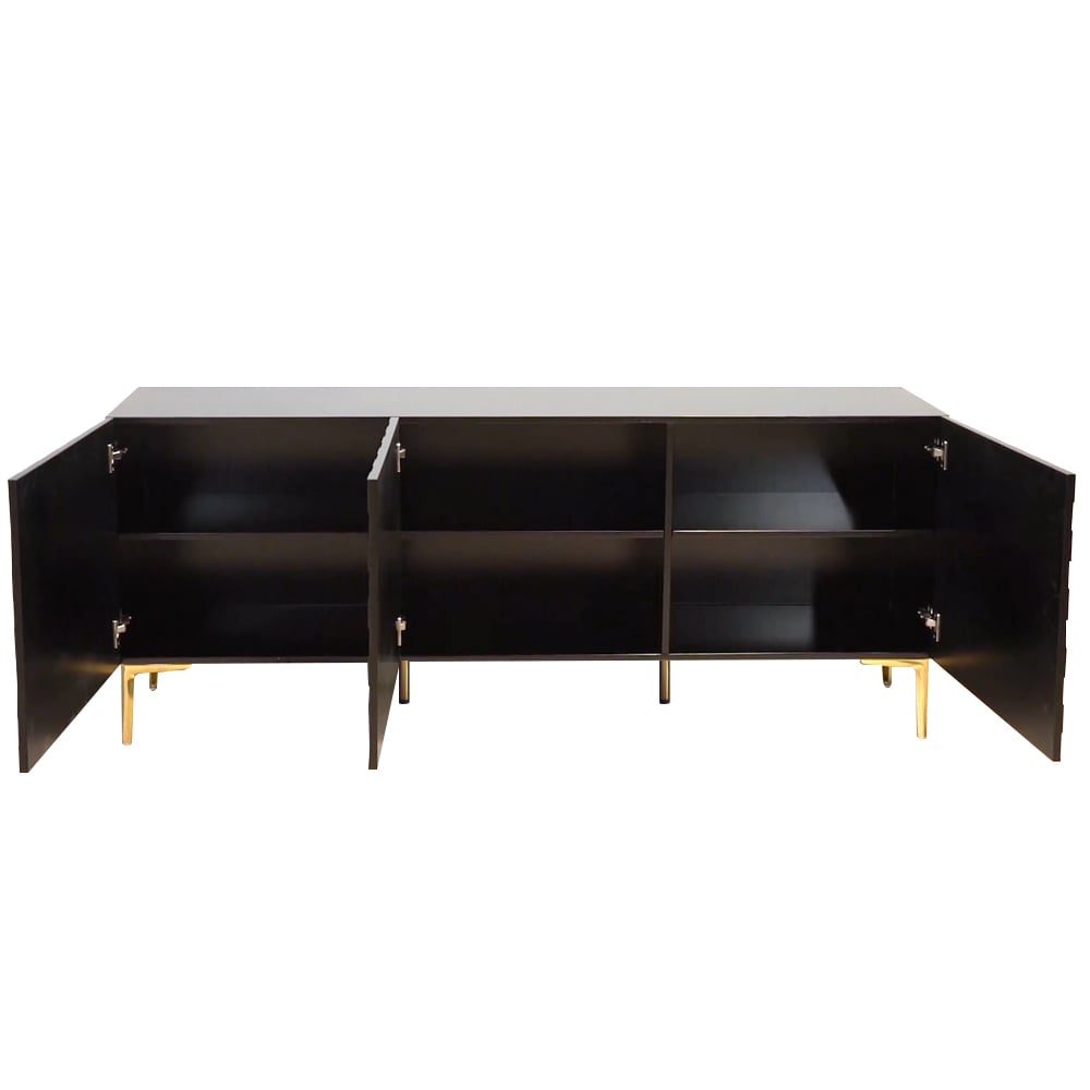 HMR - Modern Buffet with Gold Legs and 3 Doors 70.9" in Black