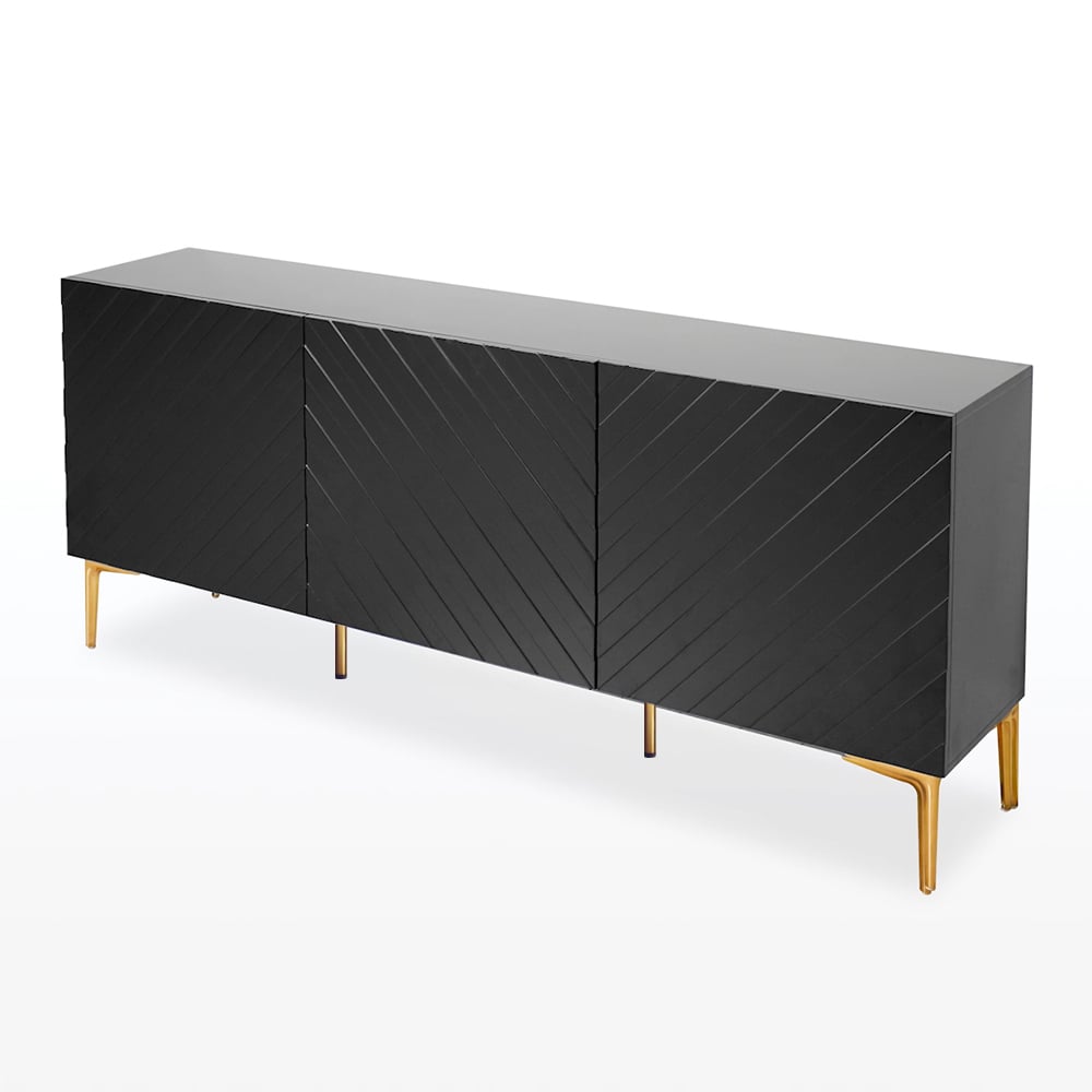 HMR - Modern Buffet with Gold Legs and 3 Doors 70.9" in Black