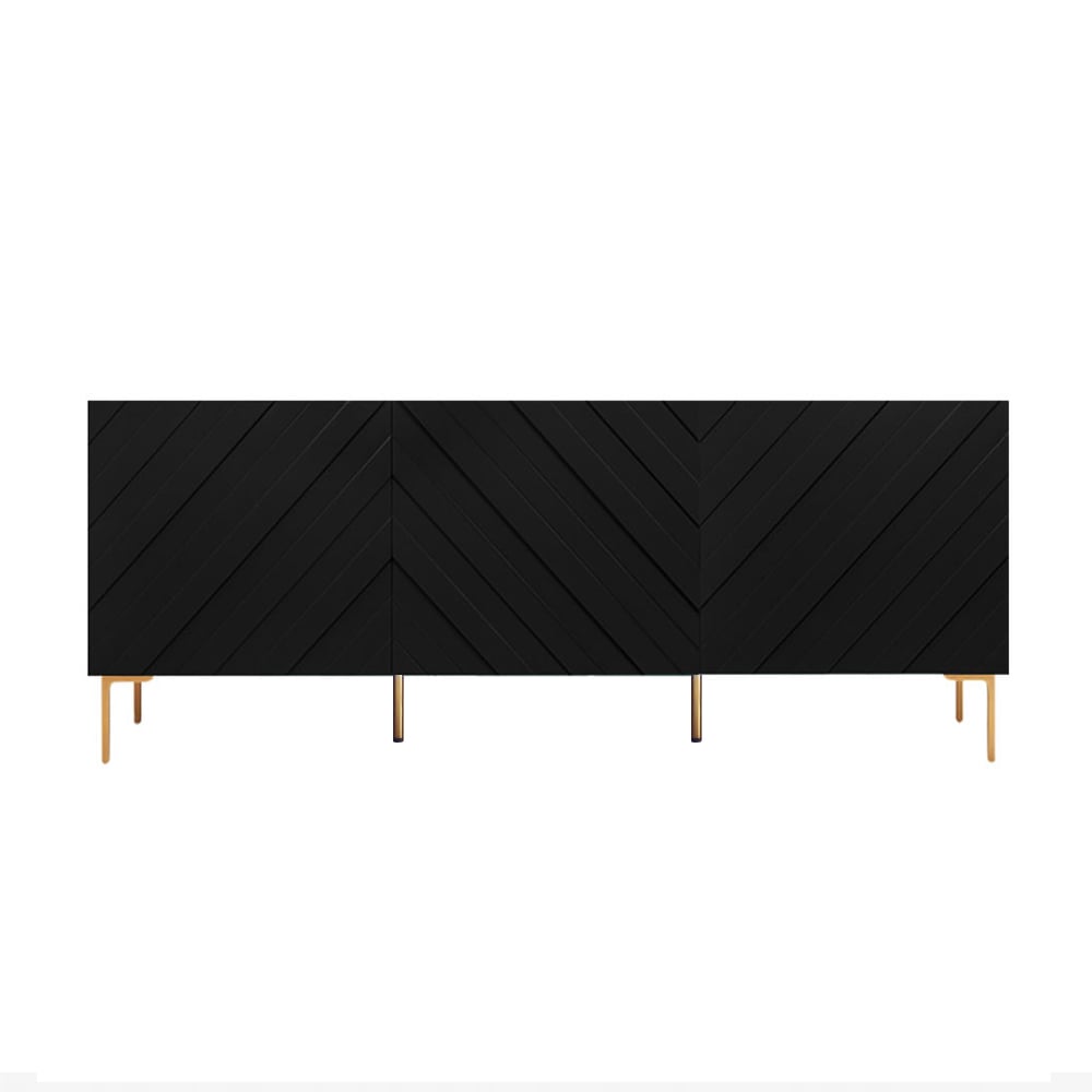 HMR - Modern Buffet with Gold Legs and 3 Doors 70.9" in Black