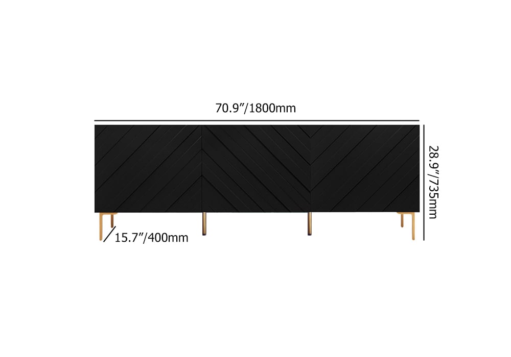 HMR - Modern Buffet with Gold Legs and 3 Doors 70.9" in Black