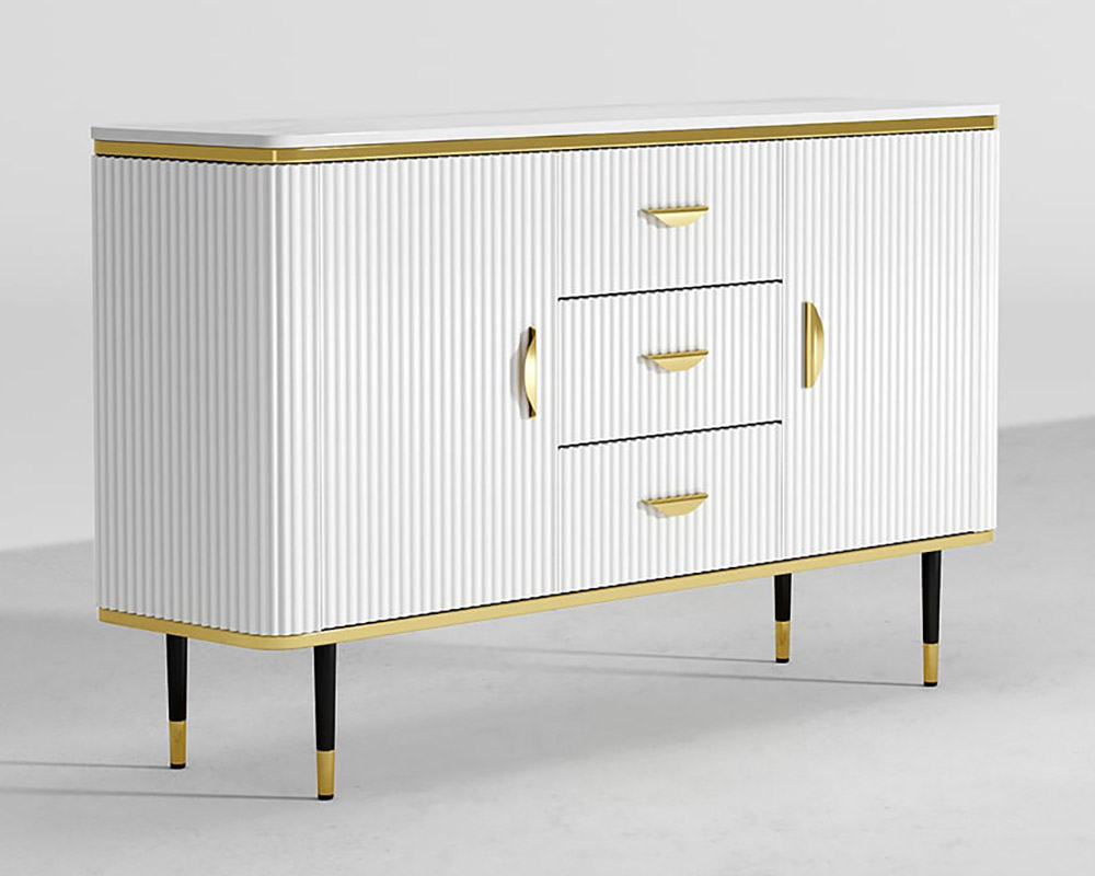 HMR - Modern Faux Marble Top Sideboard with 3 Drawers and 2 Doors in Large in 59.1"W
