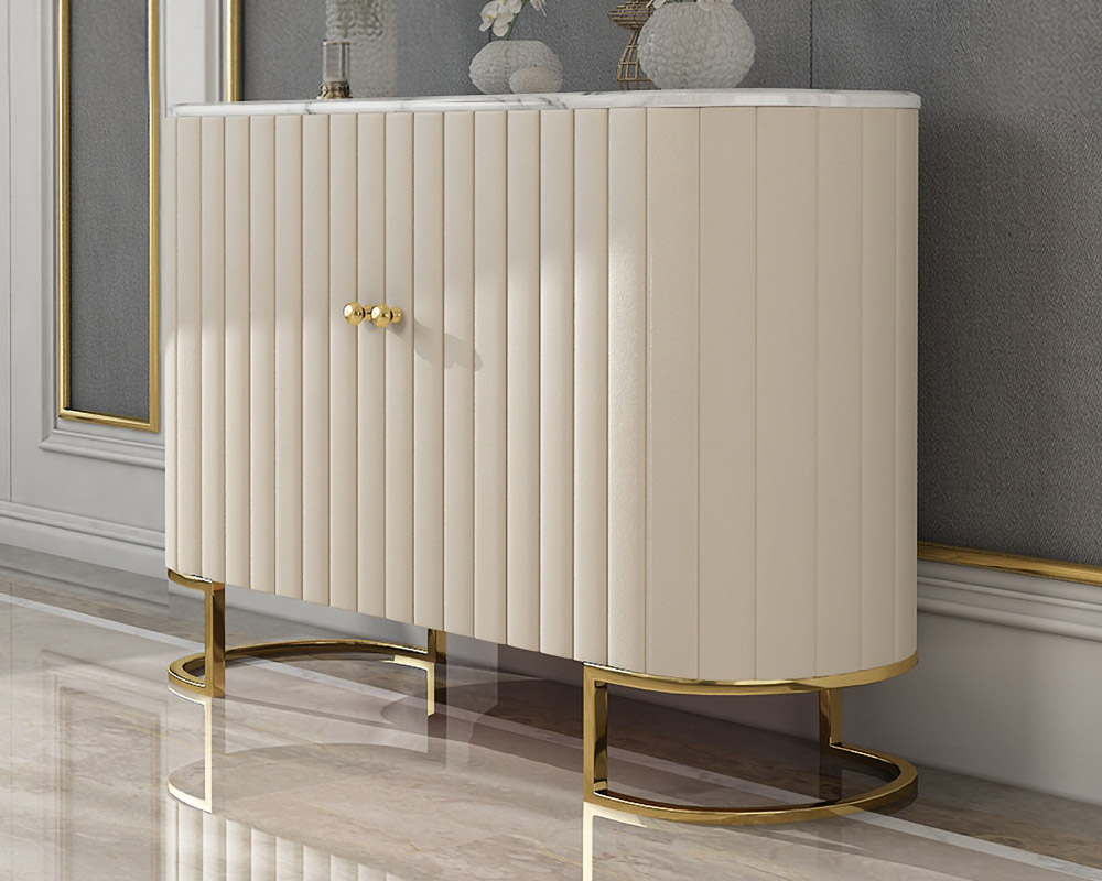 HMR - Epaule PU Leather Cabinet with Doors and Drawers in Off-White
