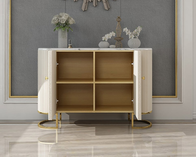 HMR - Epaule PU Leather Cabinet with Doors and Drawers in Off-White