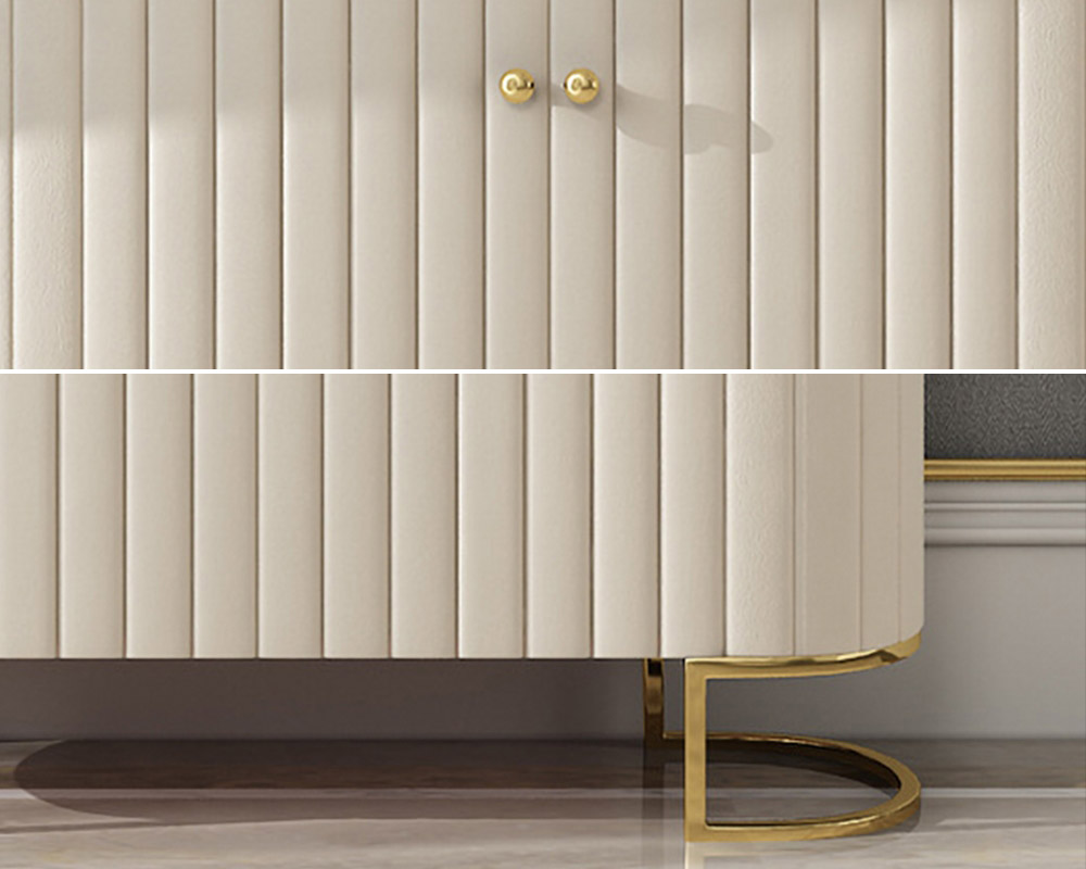 HMR - Epaule PU Leather Cabinet with Doors and Drawers in Off-White