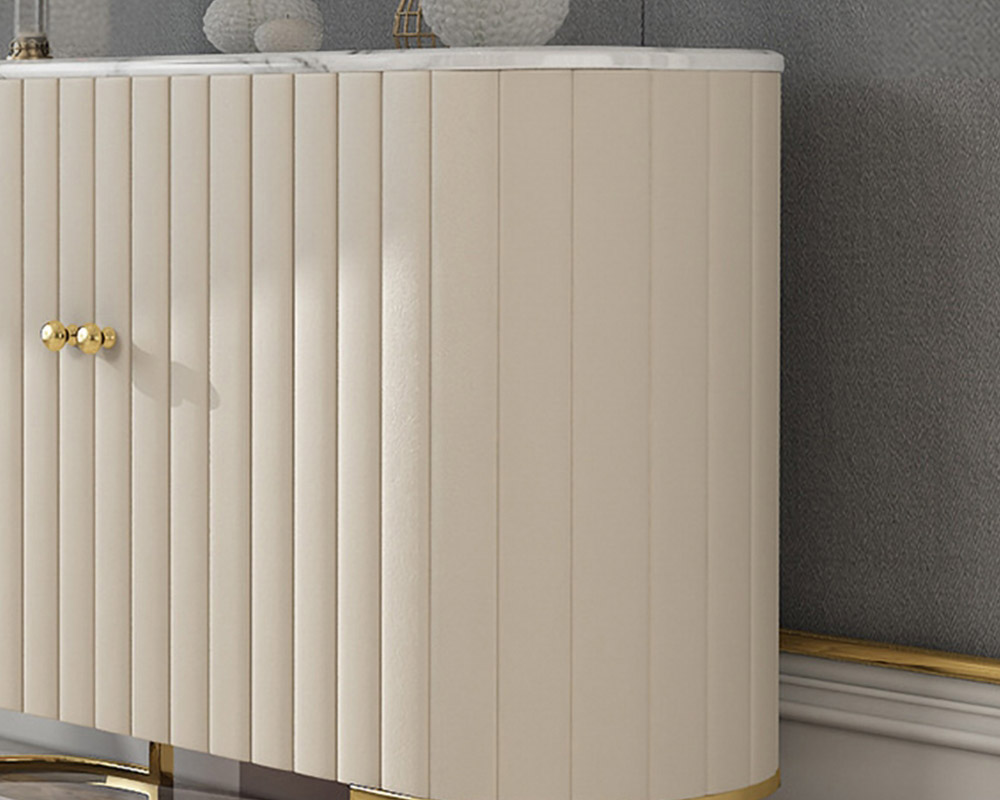 HMR - Epaule PU Leather Cabinet with Doors and Drawers in Off-White