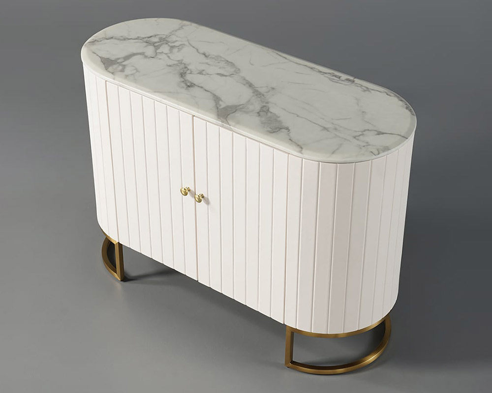 HMR - Epaule PU Leather Cabinet with Doors and Drawers in Off-White