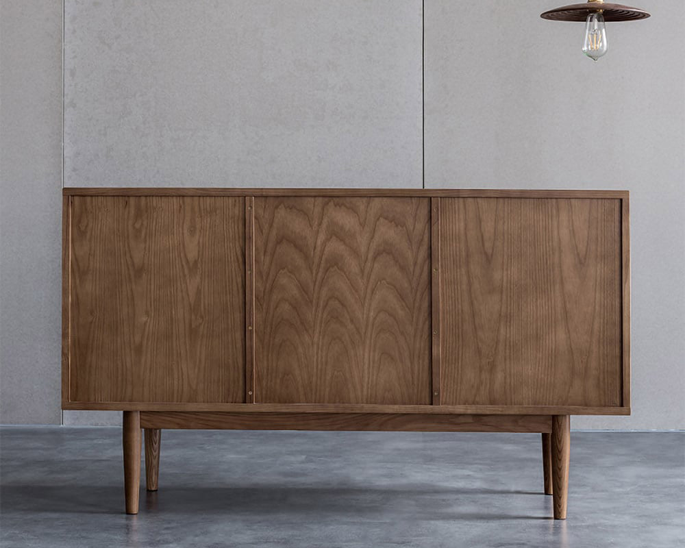 HMR - Cottage Rattan Sideboard Buffet with 2 Doors 4 Drawers 55" in Walnut