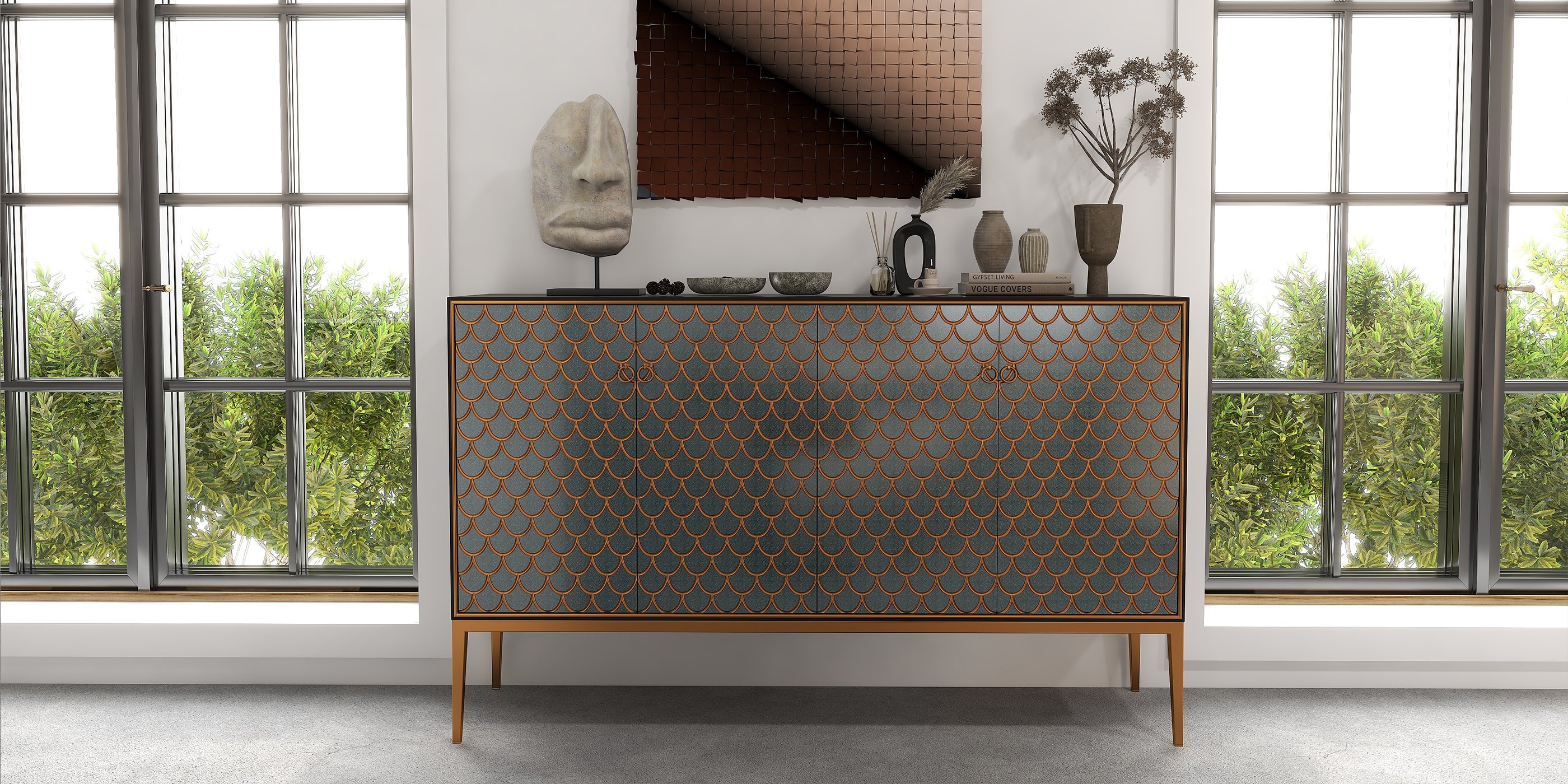 HMR Modern 59" Sideboards Buffet with Doors & Shelves - Blue