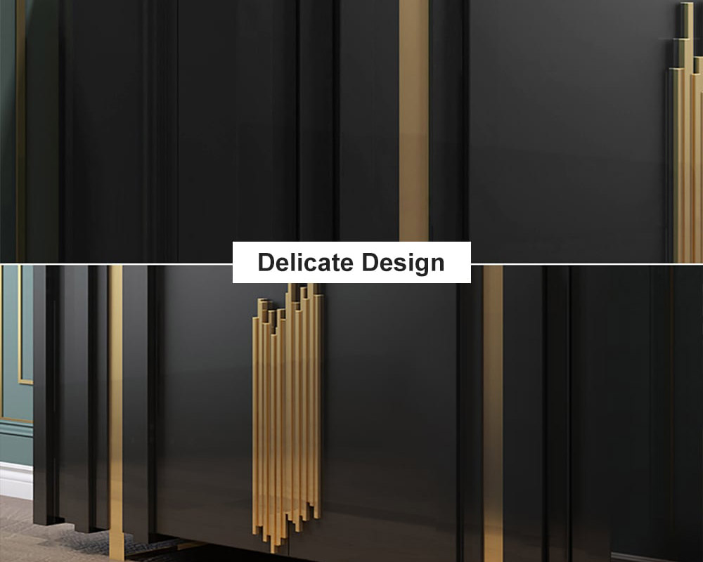 HMR Aurea Series 63" Rectangular Sideboard Buffet with 2 Doors & 2 Shelves - Black/Gold