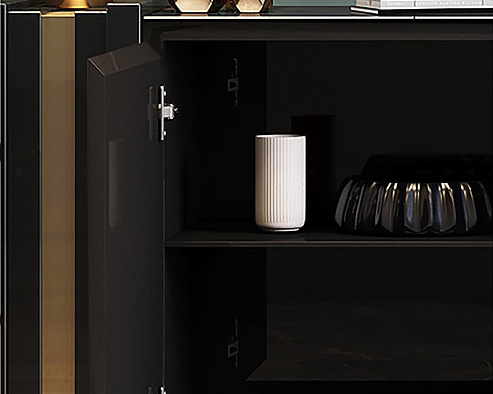 HMR Aurea Series 63" Rectangular Sideboard Buffet with 2 Doors & 2 Shelves - Black/Gold