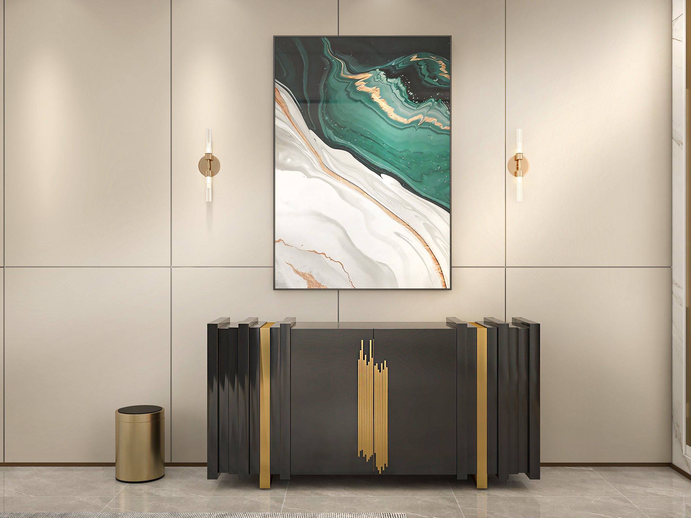 HMR Aurea Series 63" Rectangular Sideboard Buffet with 2 Doors & 2 Shelves - Black/Gold
