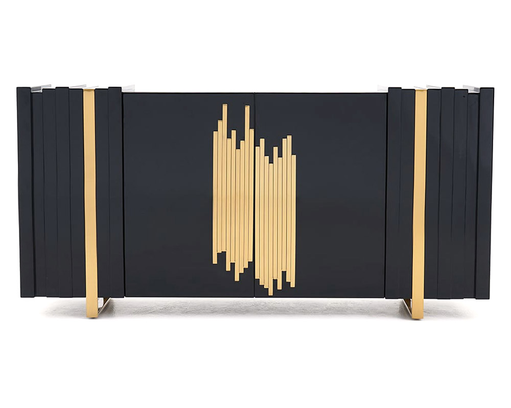 HMR Aurea Series 63" Rectangular Sideboard Buffet with 2 Doors & 2 Shelves - Black/Gold