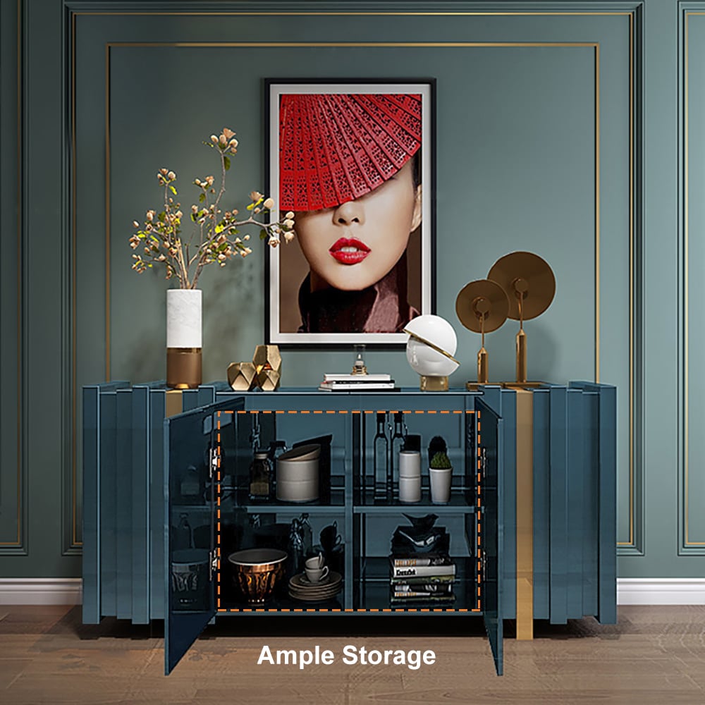 HMR Aurea Series 63" Rectangular Sideboard Buffet with 2 Doors & 2 Shelves - Gold/Gold