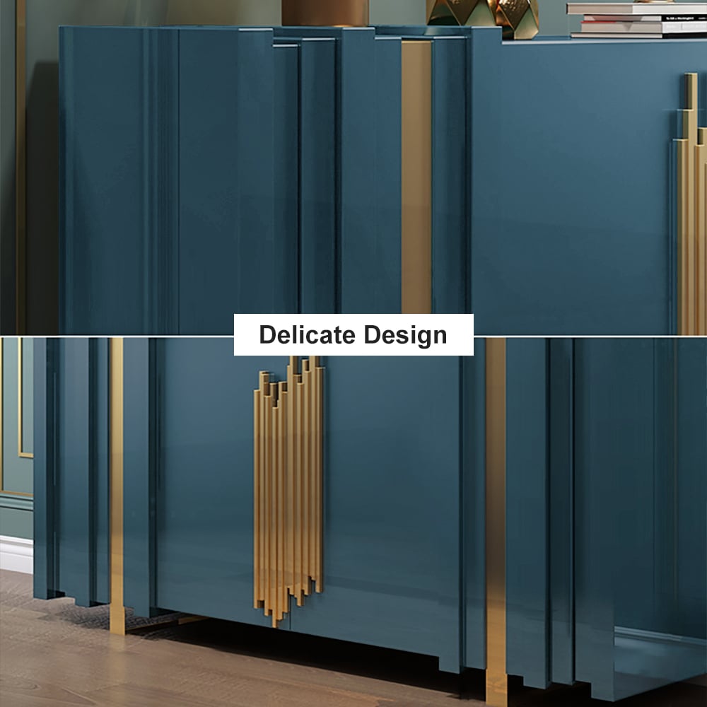 HMR Aurea Series 63" Rectangular Sideboard Buffet with 2 Doors & 2 Shelves - Gold/Gold