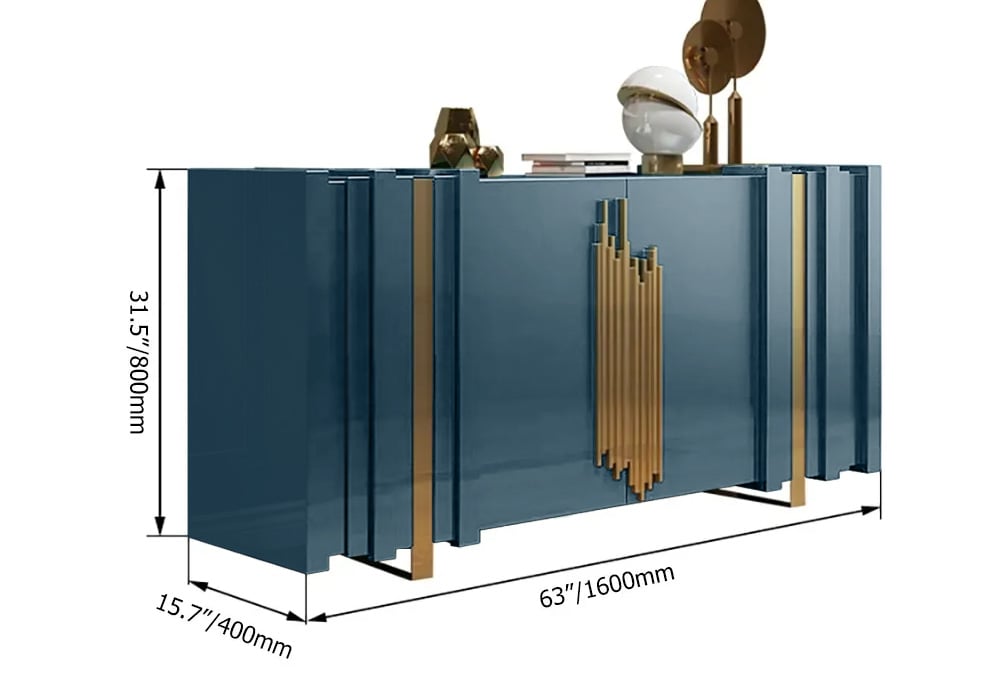HMR Aurea Series 63" Rectangular Sideboard Buffet with 2 Doors & 2 Shelves - Gold/Gold