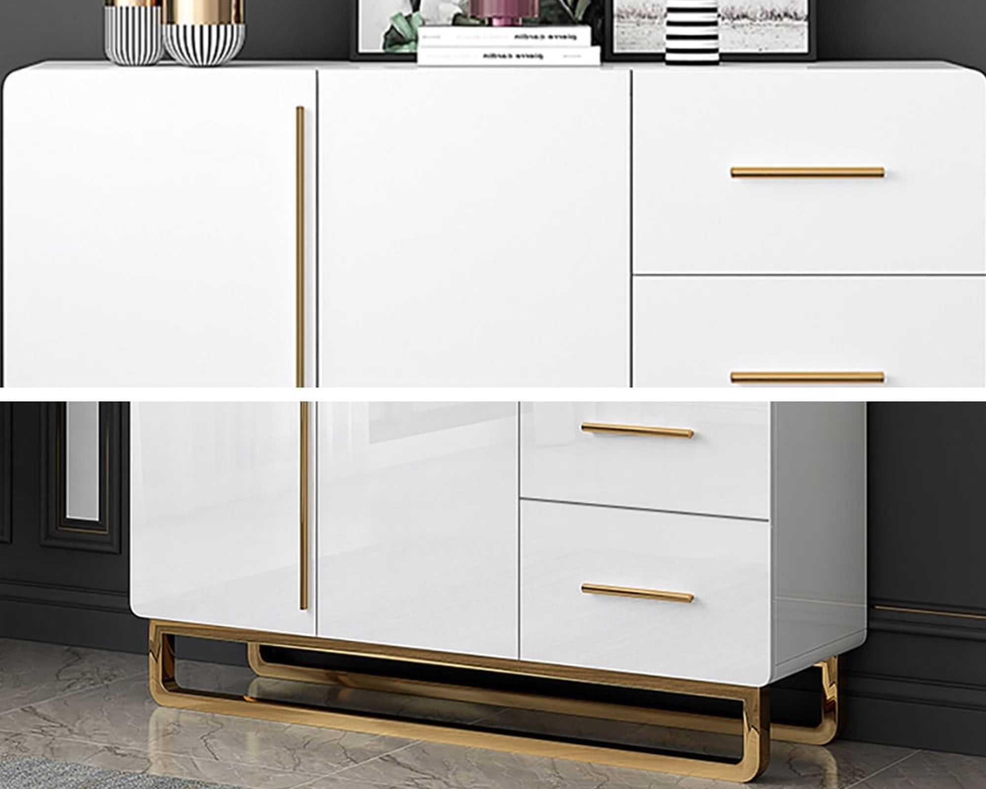 HMR - Nordic Buffet with Doors and Drawers and Adjustable Shelf in Small in White, 41.3"W