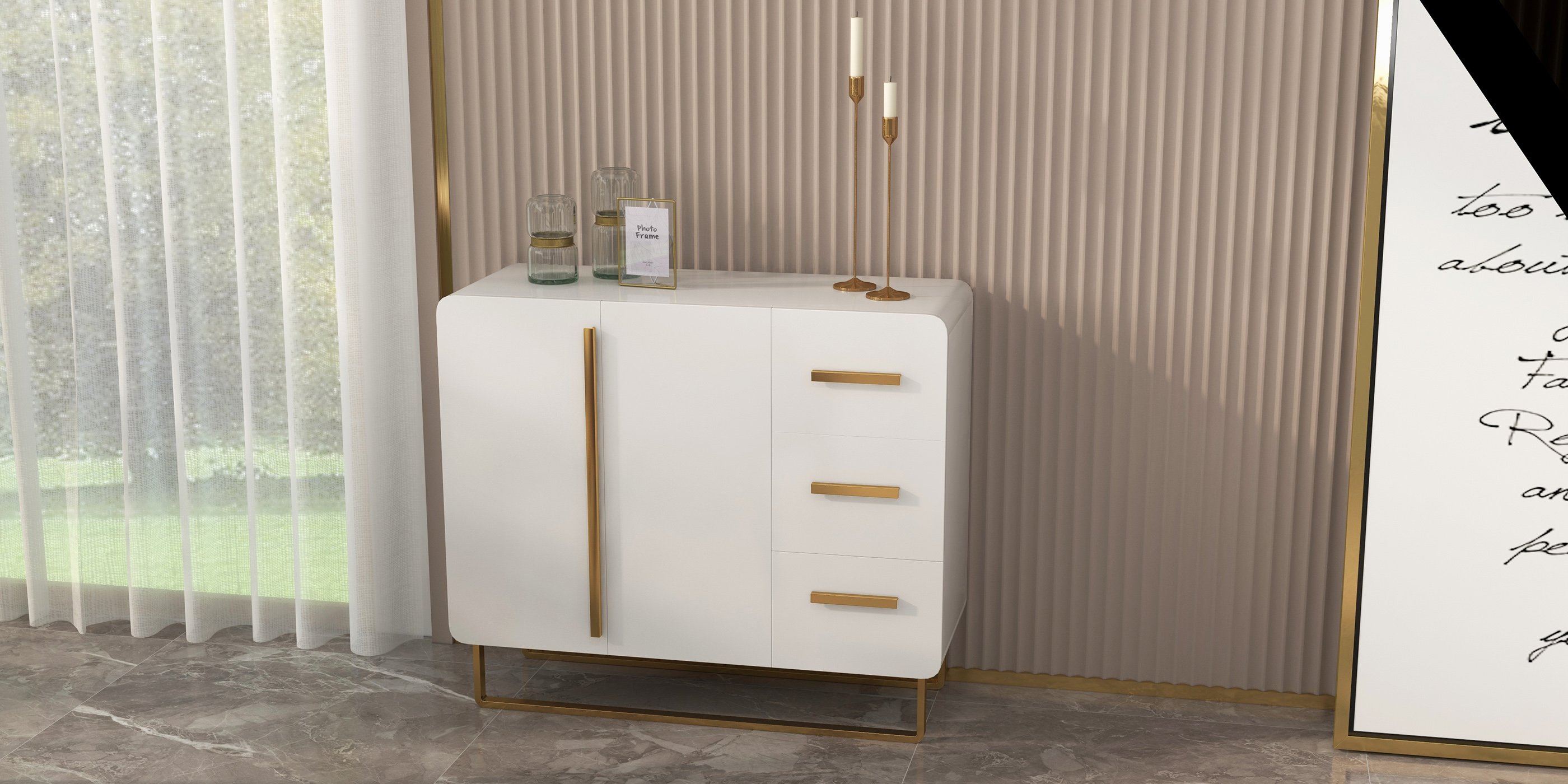 HMR - Nordic Buffet with Doors and Drawers and Adjustable Shelf in Small in White, 41.3"W