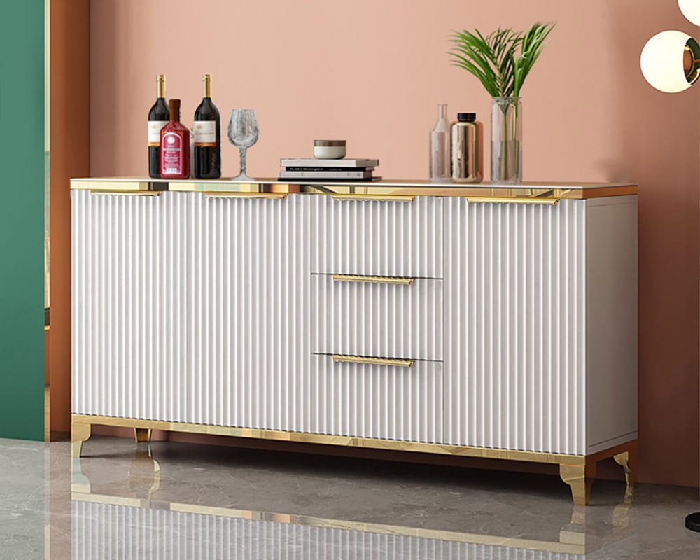 HMR - Sideboard with Tempered Glass Top and 3 Drawers 63" in 63"W