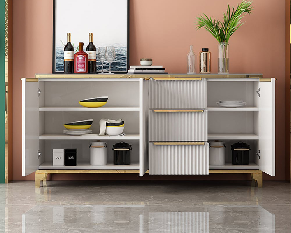 HMR - Sideboard with Tempered Glass Top and 3 Drawers 63" in 63"W