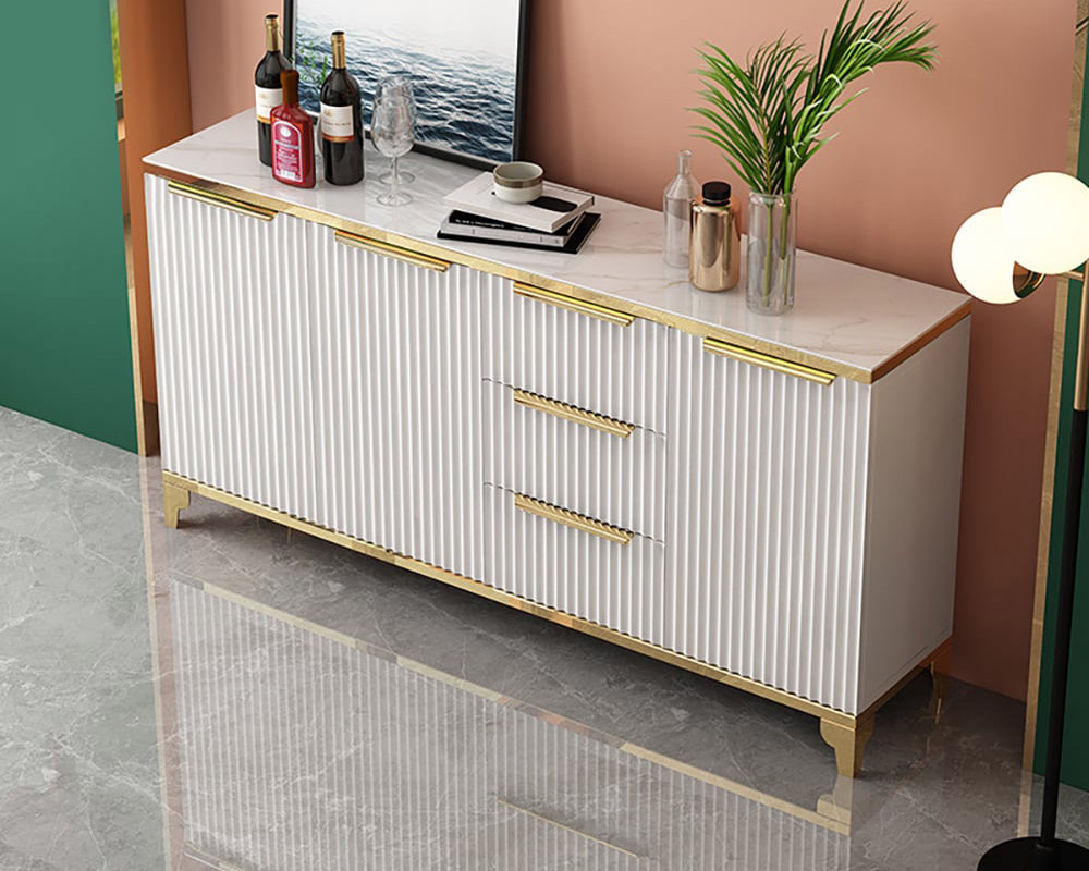 HMR - Sideboard with Tempered Glass Top and 3 Drawers 63" in 63"W