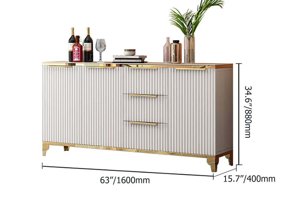 HMR - Sideboard with Tempered Glass Top and 3 Drawers 63" in 63"W