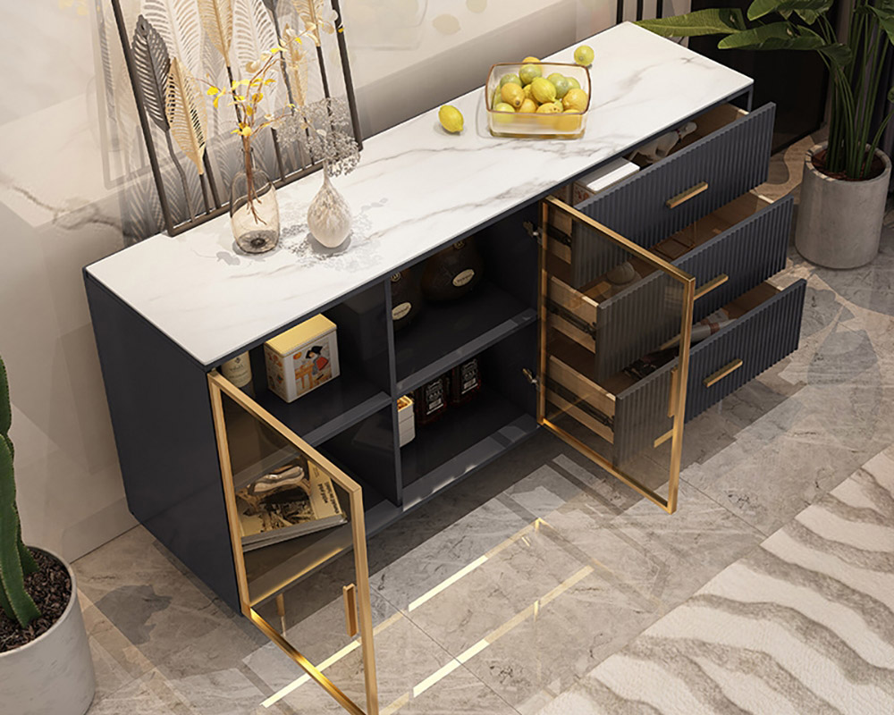 HMR - Cofab Sideboard Sintered Stone Top Luxury Buffet Tempered Glass Doors